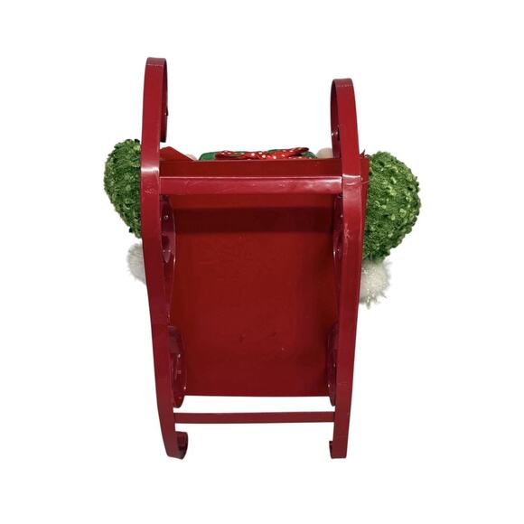 Christmas Elf Decoration On Red Metal Sled 10” Plush Holding Present - Picture 6 of 10